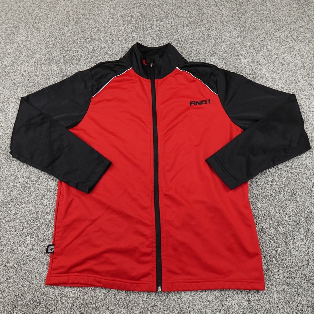 VTG And1 Jacket Mens L Red Black Basketball Warm Up‎ Track Athletic Zip Y2K 00s